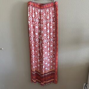 Anthropologie Coral and White Printed Maxi pants